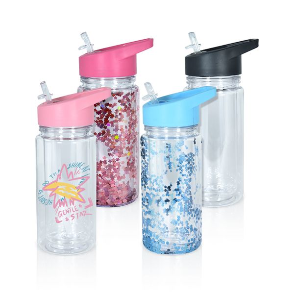 Armazém local de armazém local 300ml Globo de neve Plástico Crianças copos de parede dupla de parede dupla Copos de acrílico para crianças Copas de canudinho DIY Glitter Sports Water Bottle 60pcs/estojo