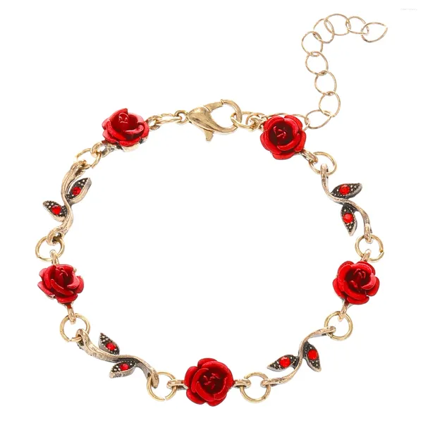 Charm Armbänder Vintage Red Rose Blumenarmband Gothischer Hochzeit Schmuck für Frauen T -Schlangekette Engagement