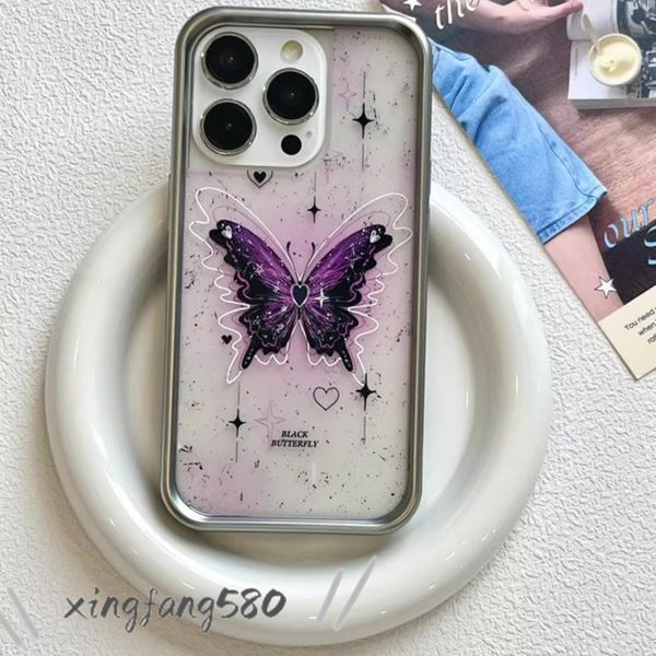 Сладкая и пряная прозрачная фиолетовая бабочка Y2K, подходящая для корпуса мобильного телефона Apple iPhone15promax Новое 14 13 Girl 12 Soft Edge 11 Fruit 15 Double Shell
