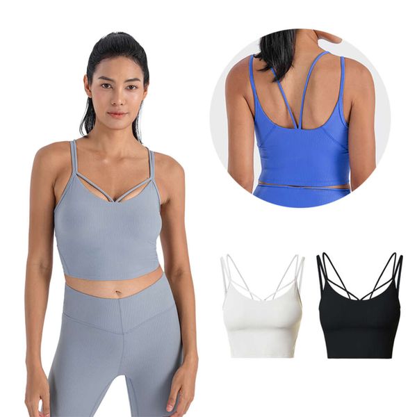 Riemchen Sportbra für Frauen sexy Criss Back Light Support Yoga BH mit abnehmbaren Tassen