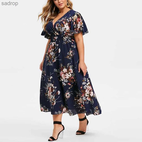 Vestidos casuais básicos 2023 plus size 3xl 4xl 5xl vestido feminino flor flor de chiffon vestido de flor sola praia boêmia vestido de verão cidade gipsy ropa vesidos xw