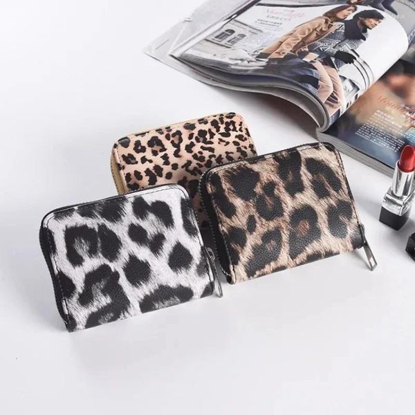 Carteiras Pu Couro Mulher Leopardo Impressão Curta Carteira da Modinha Moda Moda Bela bolsa Bolsa Bolsa de fone de ouvido