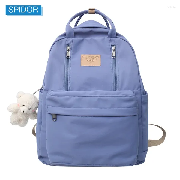 Bolsas escolares Spidor Multifunction Double Zipper Women Backpack Teenager Girls Laptop Saco de ombro de ombro de laptop Saco de estilo coreano