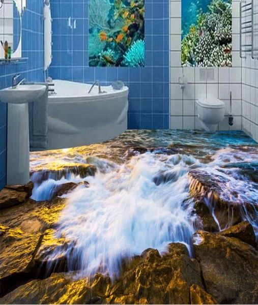 Pedra de onda do mar estética Pedra 3d Sala de estar Tiles de piso do banheiro Designpvc piso de vinil banheiro4104969