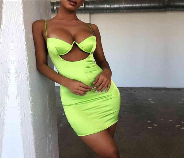 New1 Night Satin Tough Women Sexy Cutout Neon Summer Dress Женщина -женская вечеринка Bodycon5363954