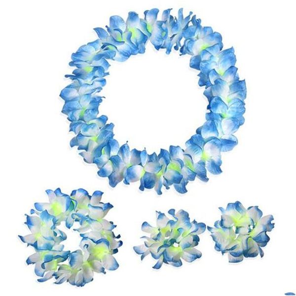 PERSPETTO COMPETTO all'ingrosso- 4 PC/SET DECORAZIONI DEL MATRIE DETTRI DETTRI DELL'APAUA LUAU PETALE LEIS BEACHT TROPICAL FLOWER MACKLACE DROP DHPEO