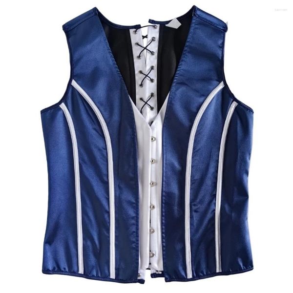 Codice degli uomini da uomo Studio Corset Lace Up Bones MEDIEVAL BLUOT blu tops formale aderente costume di controllo della pancia per la fase del matrimonio