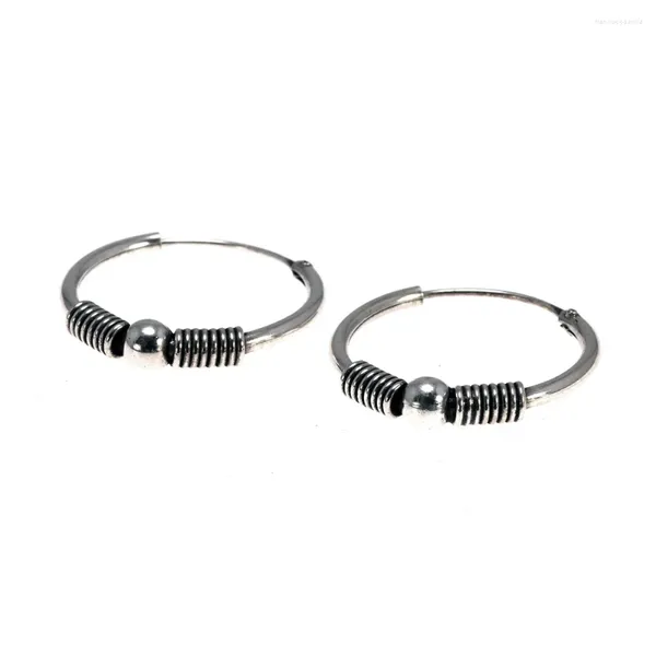 Brincos de argola 18mm para mulheres 925 jóias redondas de prata esterlina retro tailandesa