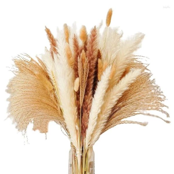 Flores decorativas pampas grama seco Reeds Brown e branco natural para decoração da casa boêmia