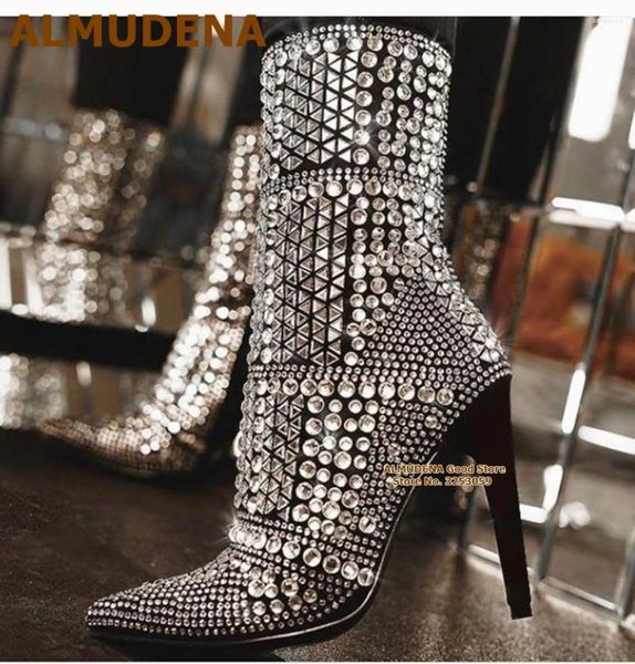 Stiefel Almudena Bling Gold Silber Kristall -Knöchel glitzernder Strass Schmuck Juwel Perlen Kleidungsschuhe Stiefel Stiefel Braut Pumpen