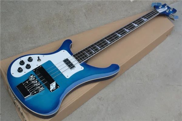 Guitar Factory Großhandel klassische linke Hand 4 -String -Bass -E -Gitarre, blauer Gradient, verchromte Hardware, kostenlose Lieferung