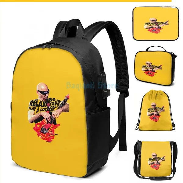 Rucksack lustiger Grafikdruck Joe Satriani USB -Ladung Männer Schultaschen Frauen Bag Travel Laptop