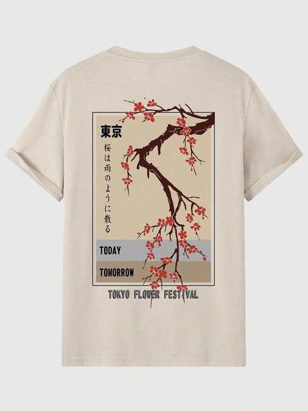 Erkek Tişörtleri Bugün Yarın Tokyo Çiçek Festivali Tişört Erkekler Moda O yaka Tshirts Yaz Pamuk Üstleri Moda Gevşek Strt Hip Hop T-Shirts T240506