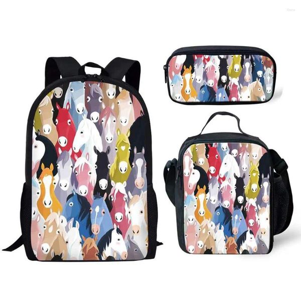 Zaino novità cavalli colorati tribali 3pcs/set 3d stampato 3d book book book da viaggio da daypack borse da pranzo