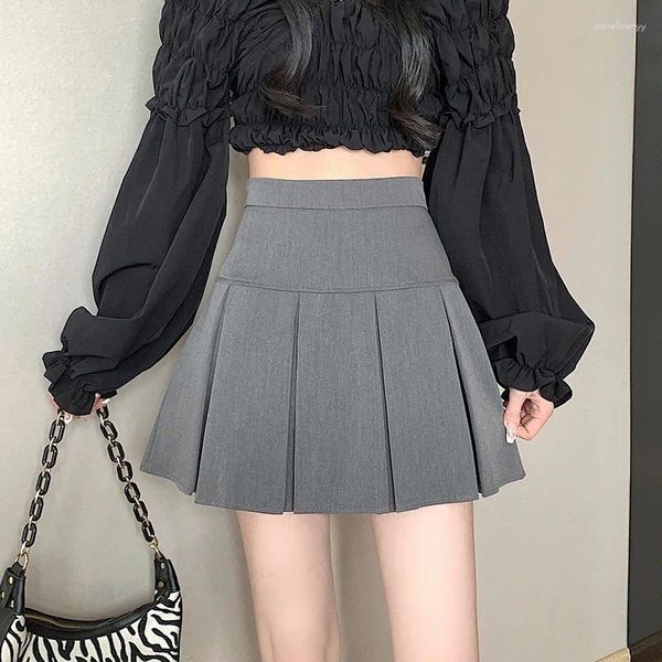 Röcke gefaltete graue Rock für Frauen A-Line Short Fluffy Korean Streetwear Gothic Harajuku Preppy Style Kawaii plädierte