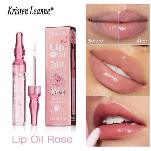 Lip Gloss Rose Pétala de água duradoura Lastreamento de água hidratante Óleo brilhante espelho úmido Lipstick Light Texture Makeup