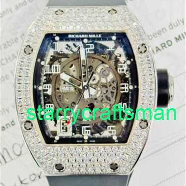 RM Luxury Watches Механические часы Mills RM010 18 -каратный фабрика белого золота Diamonds Watch STLJ