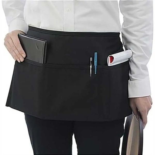 Kellner Schwarz Schürze Tasche Kurz wasserdichte Taille Catering Backbar El Shop Chef Man Frauen Küche Reinigung Arbeit 240508