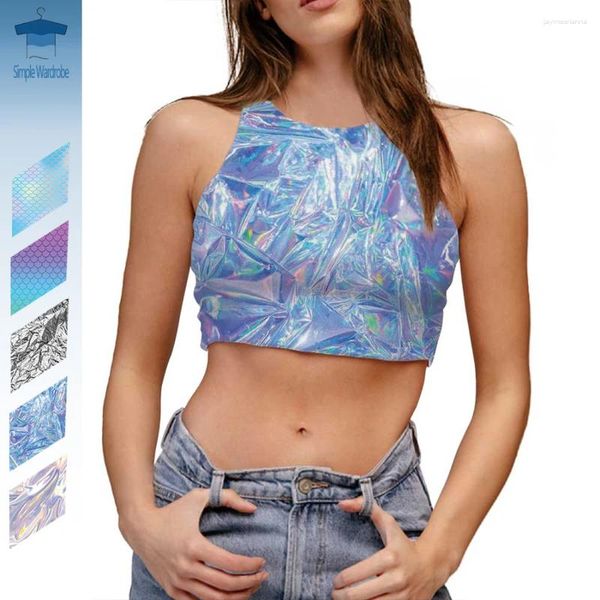 Frauen Tanks sexy 3D -gedruckte Panzer Crops runde Hals Mode Fashion Girl Bare Schultern Frau Kleidung Y2K Blendung grafische bunte Weste