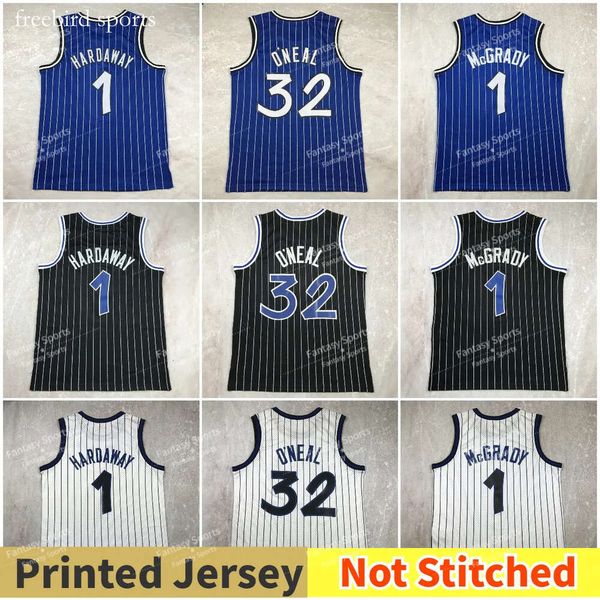 Maglie da basket classiche di stampa retrò Shaq 32 Oneal Tracy Penny 1 McGrady Black White Blue Stripe Mens Versione stampata a caldo Jersey