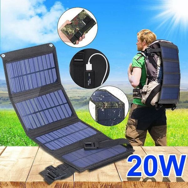 20W Kit de painel solar dobrável 5V SunPower Solar Cells Bank Pack Placa solar à prova d'água para camping ao ar livre 240508