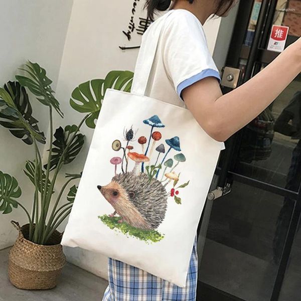 Einkaufstaschen benutzerdefinierte Leinwand Hedgehog -Pilzgrafik Frauen Käufer Umhängetaschen Designer Handtaschen Frauen Tasche