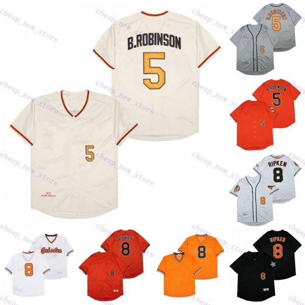 Maglie da baseball a buon mercato 5 Robinson/8 Ripken White Orange 1966 1970 1975 1989 1983 2001 Shirt vintage cucito