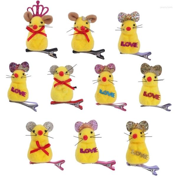 Clipes de cabelo Conjunto de 10 mouses em forma de gancho de cabelo 3D clipe de aparelho de desenho animado animal