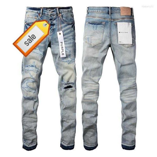 Marca de jeans masculino Man roxo Black High Street Paint Briffiti Padrão danificado Risped Ripped Troushers calças jeans P2