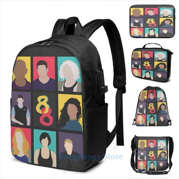 Rucksack lustiger grafischer Print Sense8 Farben USB Ladungsschule School Taschen Frauen Taschen Reise Laptop