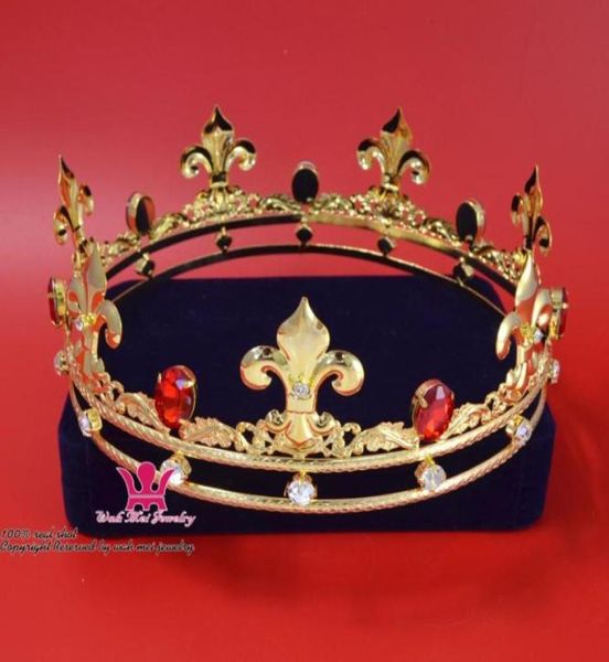 Mens Crown Rhinestone Gold Red Crown Kings Royal Tiara Majestic Princesa Unisisex Imperial Prince Prince Queen Fashion Show Hairw627709850