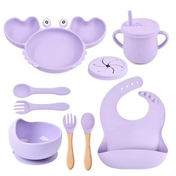 Copos pratos utensílios de bebês prato de jantar para bebês suplementar alimentos prato de jantar childrens tabela utensílios de mesa de tabela de placa de jantar de silicone de caranguejo de grade T240509