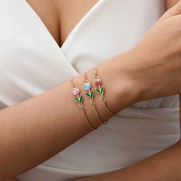 Bracelets de casamento Pulseira elegante de pingente de flor de tulipa para mulheres de esmalte vintage