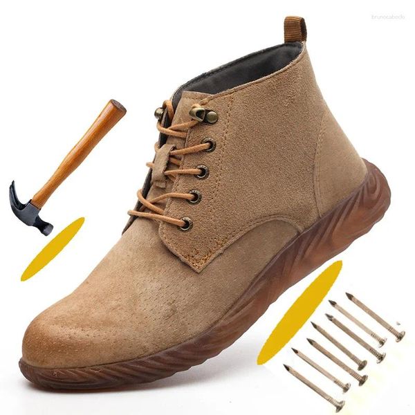 Sapatos casuais de borracha anti-hit aço de tampa de tampa de tampa curta para homens confortáveis proteger pés de trabalho de couro