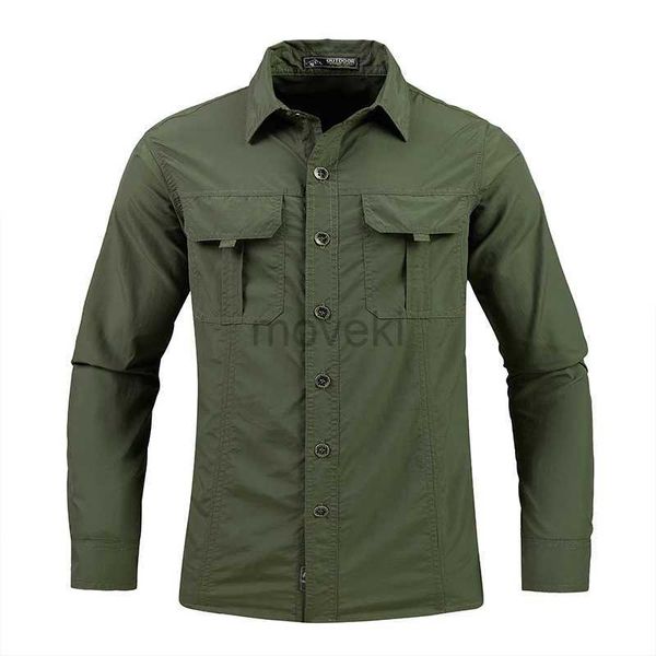 Camisas de vestido masculinas Camisas de mangas compridas de carga preta verde para homens 2023 Marca de design de outono da primavera Oversize 4xl 5xl Roupas militar Blusa casual D240427