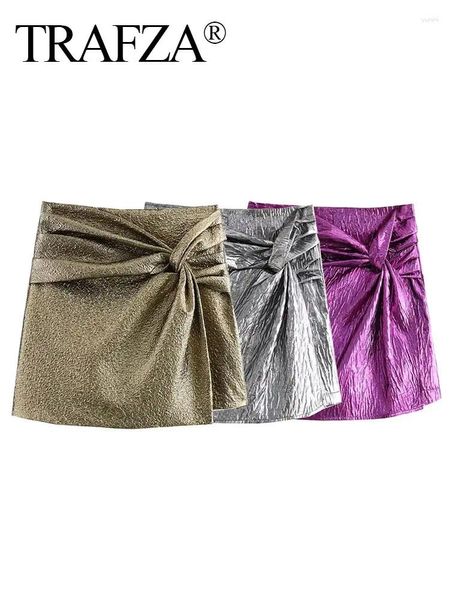 Frauenshorts Trafza Frauen Mode Röcke Reißverschluss Reißverschluss hoher Taille schlanker Minirock elegante Frau Solid Plissee Culotte weiblich Chic