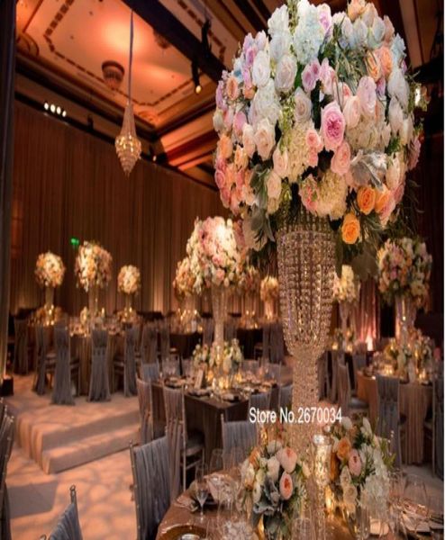 Декоративный высокий прозрачный хрустальный столб и цветочный стенд для свадебной центральной части1038631