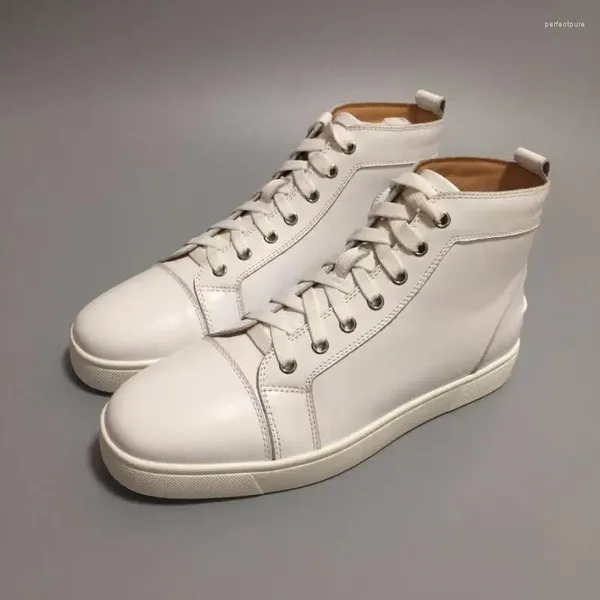 Sapatos casuais couro branco alto top masculino de renda masculina para femininos de solado feminino Red Trend