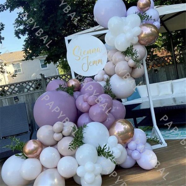 Decoração de festa 99pcs Balões roxos brancos Kit de guirlanda Chrome Rose Gold Latex Balão Conjunto de Aniversário de Casamento Suprimentos de Aniversário