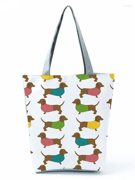 Bolsas de ombro salsicha cão para cão bolsa estampada desenho animado animal eco reutilizável de alta capacidade bolsa de compras art dadnham armazenamento de armazenamento