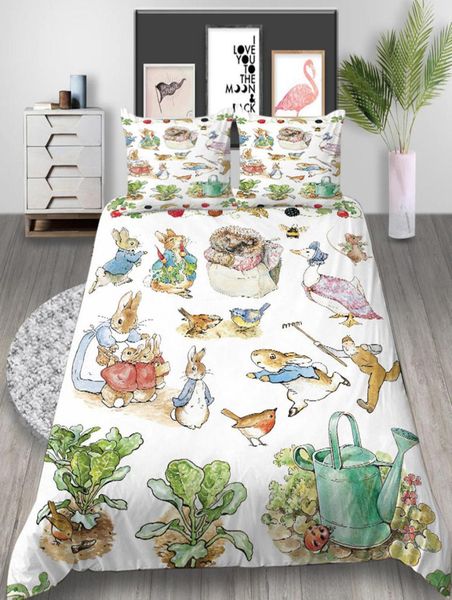 Peter Rabbit -Serie Bettwäsche Set 3D Printed Schöne Bettdecke für Kinder Queen Home Deco Single Double Bett Cover mit Kissenbezug1928583