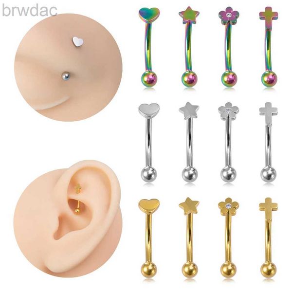 Göbek Yüzükleri Çapraz Yıldız Kalp Çiçek Kavisli Piercing Hobell Daith kaş Rook göbek düğmesi yüzüğü cerrahi çelik gövde takılar 16G 8mm D240509