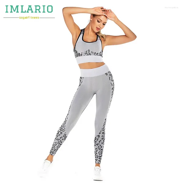 Йога наряды Imlario Leopard Print Seamless 2 Pcs Fitness Set Women Scrunch Buyoga Leggings Push Up Sport