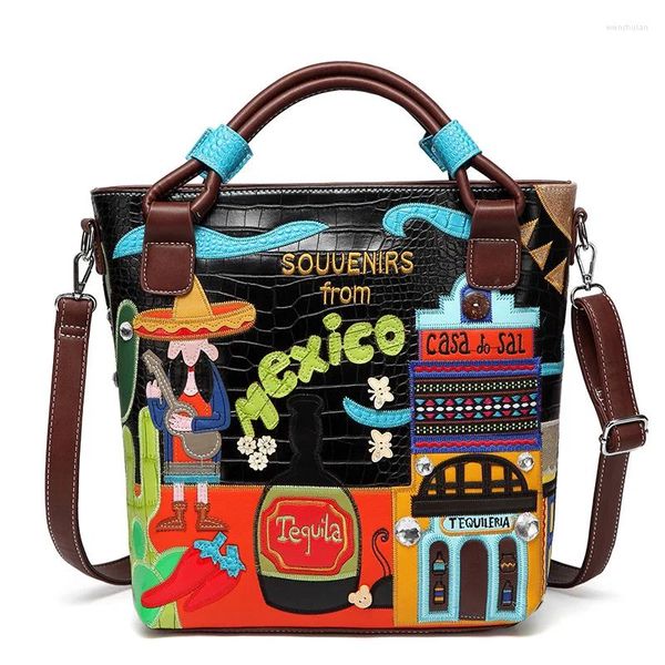 Bag 2024 Padrão de crocodilo retro feminino portátil bordado criativo portátil mexicano