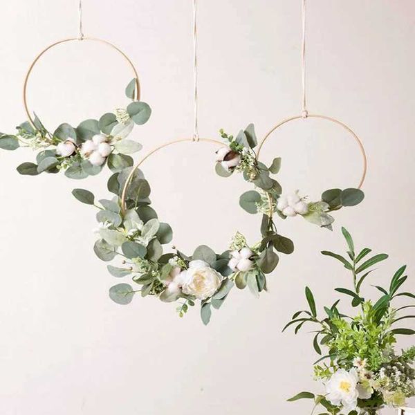 Dekorative Blumen Kränze 10-29 cm Bambus Ring Home Decor Künstliche Rosenblume tragbarer Kreis Holz Hoop Girlande Rustikale Hochzeitsdekoration Hängende Kranz