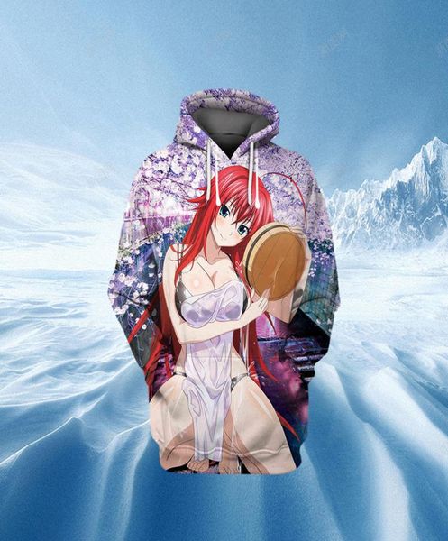 Anime Lisesi DXD kapüşonlu kapüşonlu 3d baskılı seksi kız rias sokak kıyafeti erkekler sweatshirts hentai alter puovers y21111829127231771