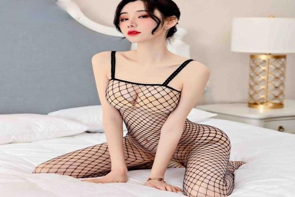 Fishnet -Bodysuits CatSuit Frauen transparent offener Schritt Sex Kleidung durch Körperstrümpfe erotische Dessous Q07069309533