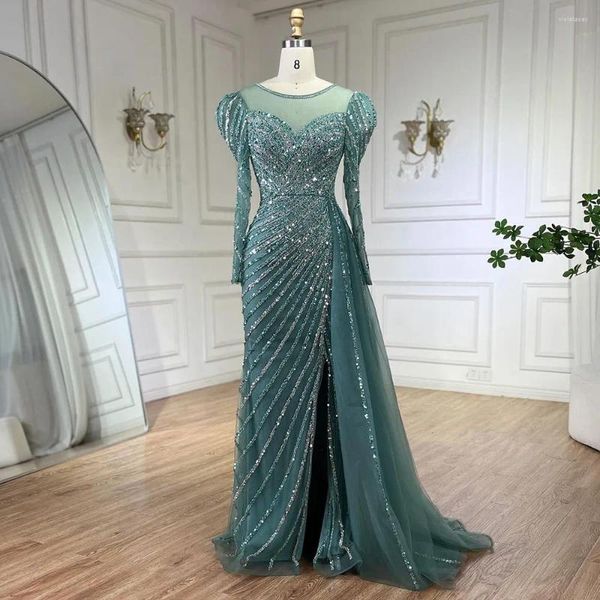 Vestidos de festa Serene Hill 2024 Mermais turquesa árabe de luxo Dubai Dubai Dubai Dubai Longa noite para mulheres Casamento LA72448
