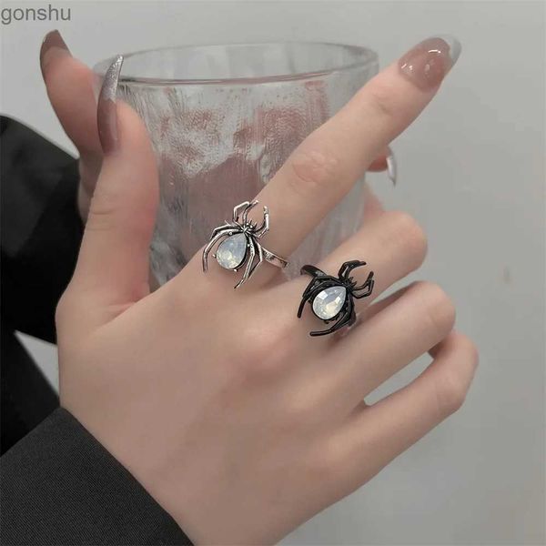 Пара колец модный готический черный паук кольцо животных Fun Halloween Party Retro Silver Spider Finger Ring Diwelry Wx