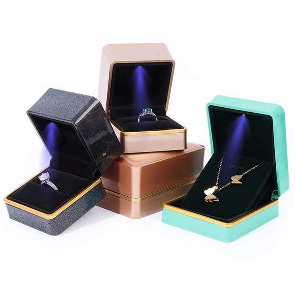 Jóias Jóias LED Jóias Caixa de pulseira Armazenamento de colar de anel para engajamento de noiva Exibição de presente Caixa de embalagem de luxo Jewerly Organizador